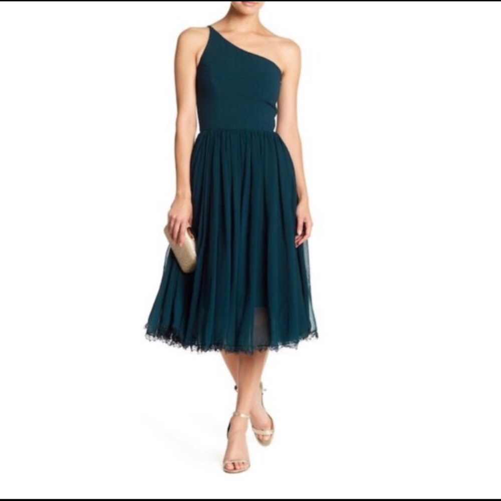 Green one shoulder midi dress